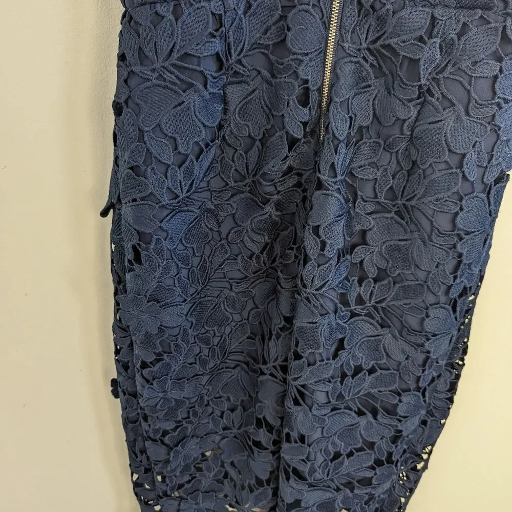 KEEPSAKE navy blue floral lace Say My Name midi dress XS embroidered tulip